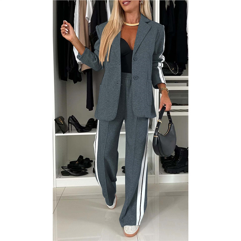Women's Long Sleeve Lapel Collar Casual Blazer and Pants Set