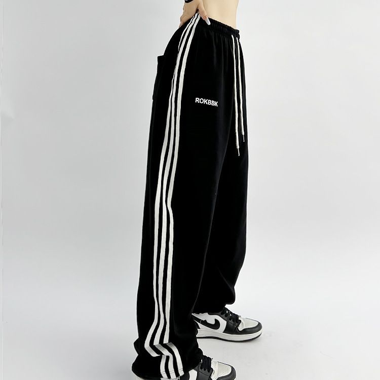 Women's Striped Wide-Leg Track Pants for Street Dance and Hip-Hop