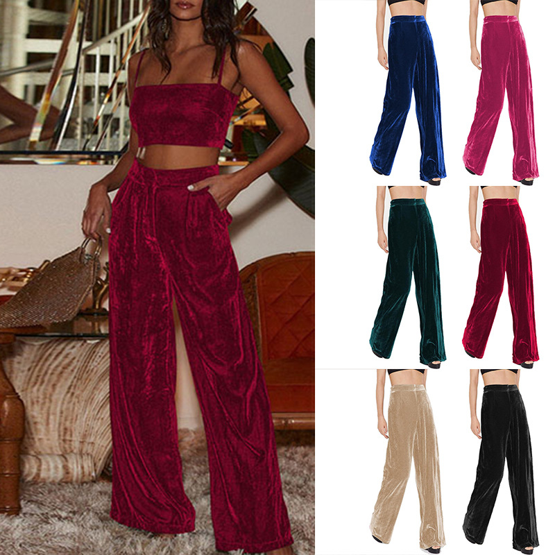 Women's High-Waist Wide-Leg Velvet Pants French Elegant Loose Fit
