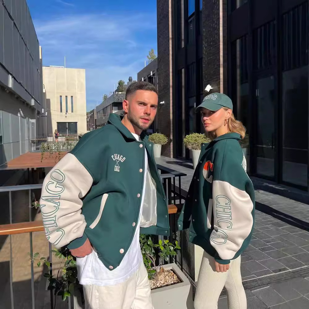 Animal Print Button-Front Baseball Cardigan Sweatshirt for Couples