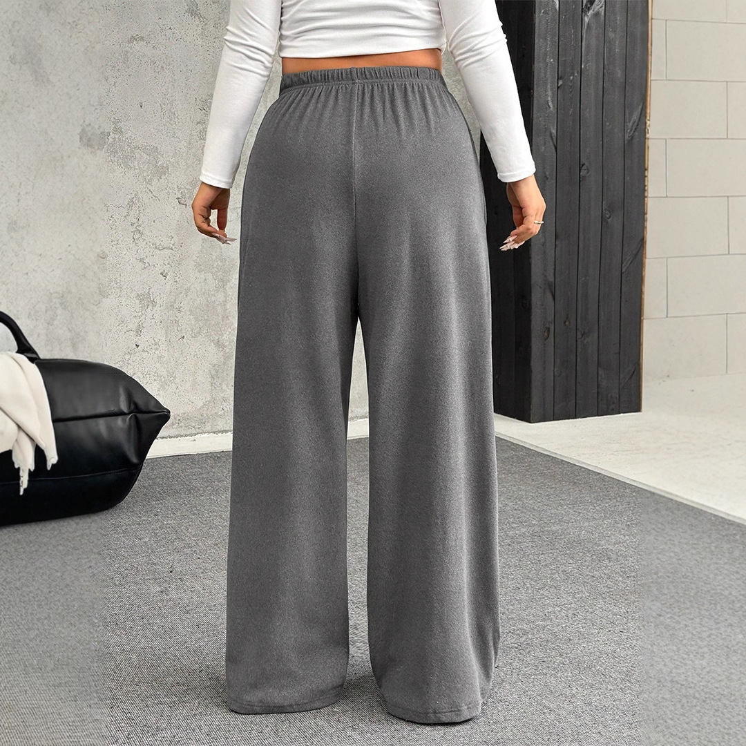 Women's Drawstring Waist Straight-Leg Casual Pants Gray