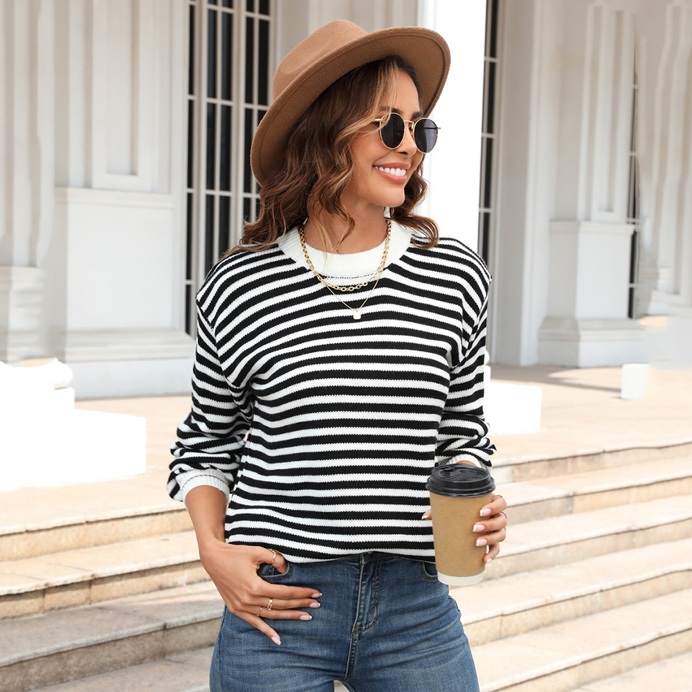 Striped Color-Block Long-Sleeve Knit Sweater