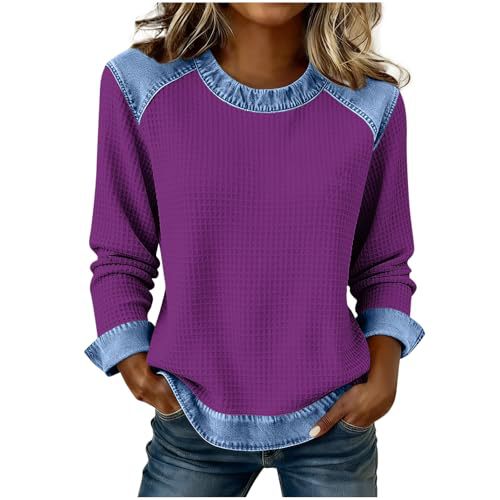Women's Solid Print Crewneck Sweatshirt Casual Long Sleeve