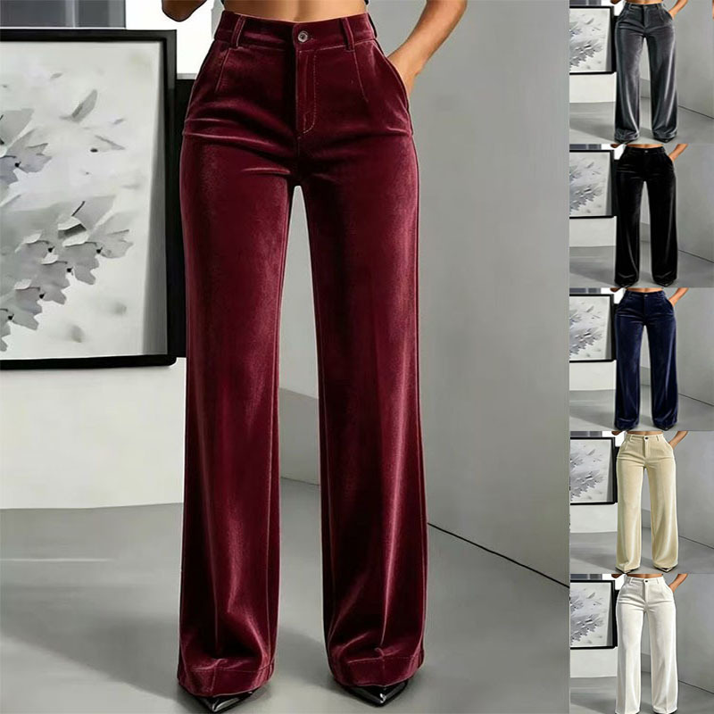 Women's High-Waist Velvet Straight-Leg Pants Slimming Tummy-Control