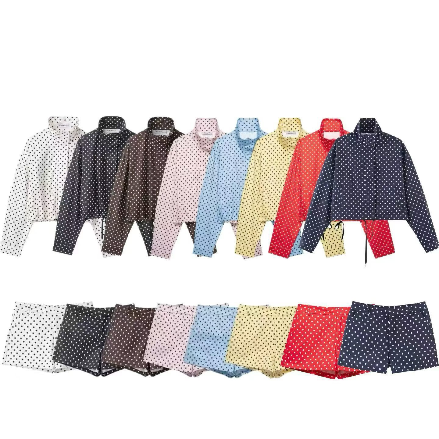 Polka Dot Print Stand Collar Bomber Jacket