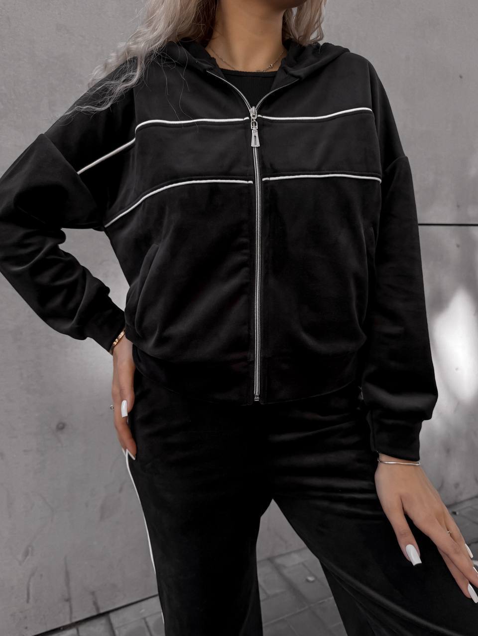 Striped Hooded Cardigan & Straight-Leg Pants Set Women's Casual Long-Sleeve Sweatshirt Outfit