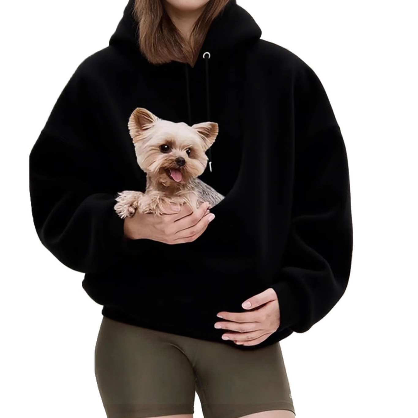 Solid Hooded Plush Pet Pouch Oversized Pullover Hoodie for Women