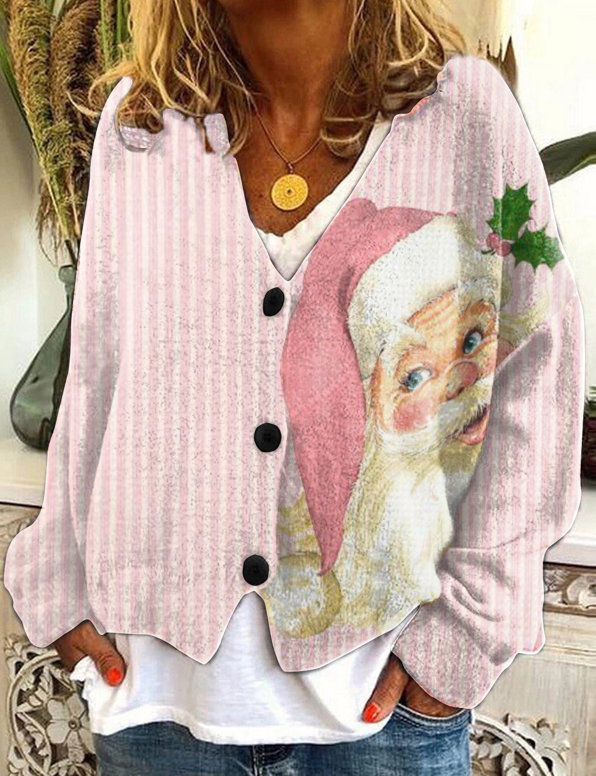 Abstract Print Open-Front Cardigan Sweater
