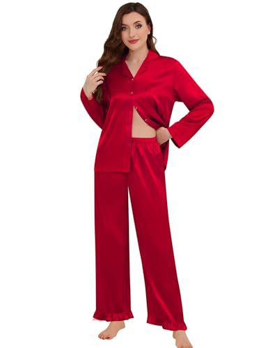 Women's Cuban Collar Butterfly Ribbon Print Long Sleeve Loungewear Set