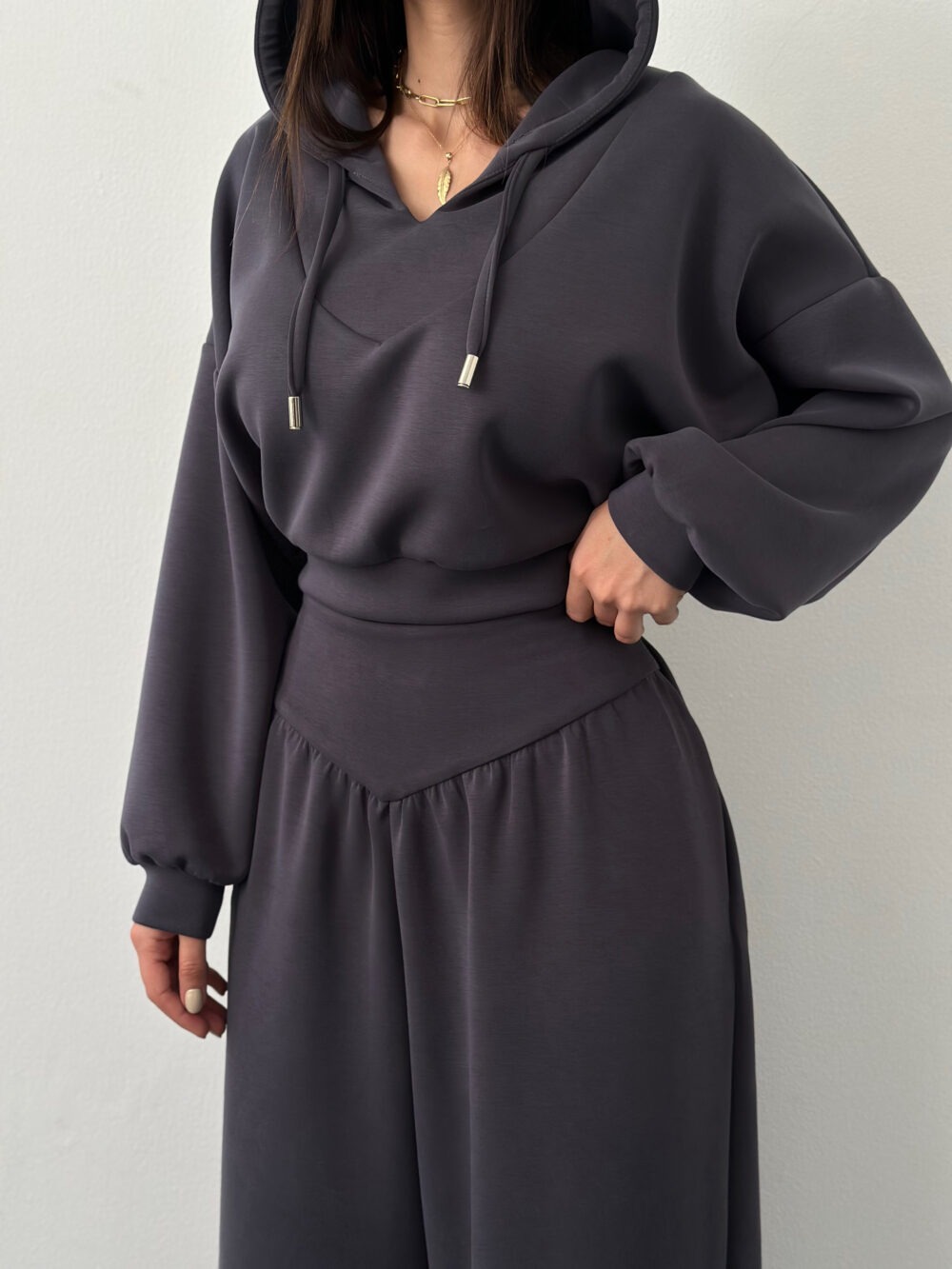 Women's V-Neck Hooded Long-Sleeve Sweatshirt & Pants Set Casual Two-Piece
