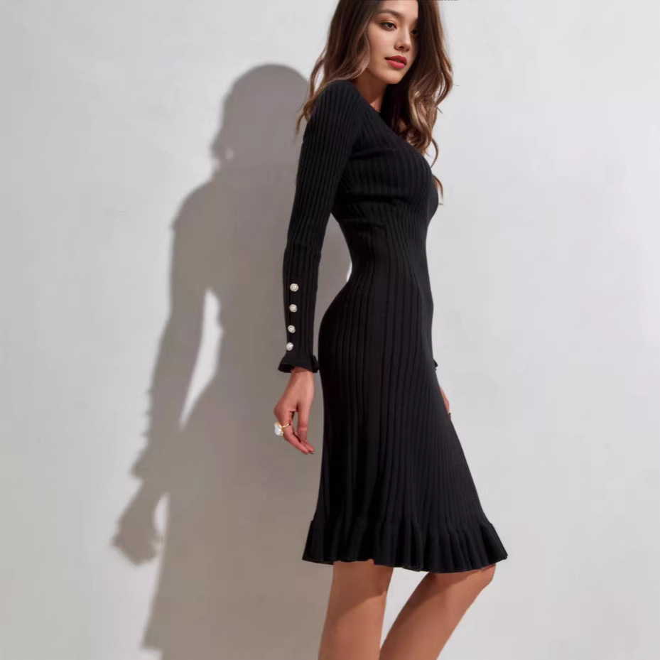 Women's Midi Mermaid Sweater Dress Long Sleeve Knit