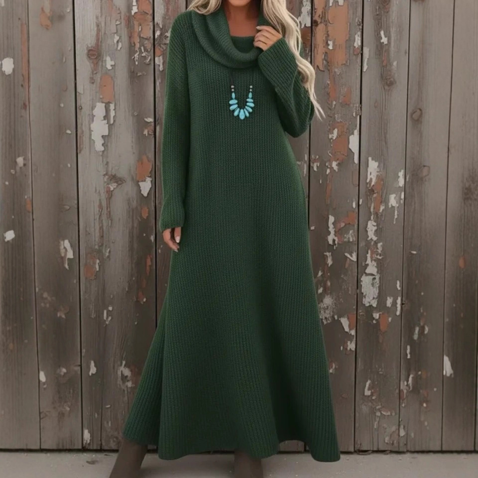 Long Loose Turtleneck Knit Sweater Dress