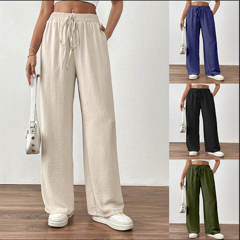 Women's Wide-Leg Lounge Pants with Pockets, Elastic Drawstring Waist, Lightweight