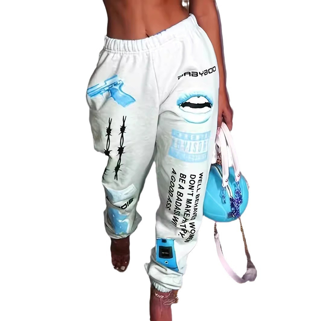 Women's Printed Elastic Waist Harem Pants Casual Sporty