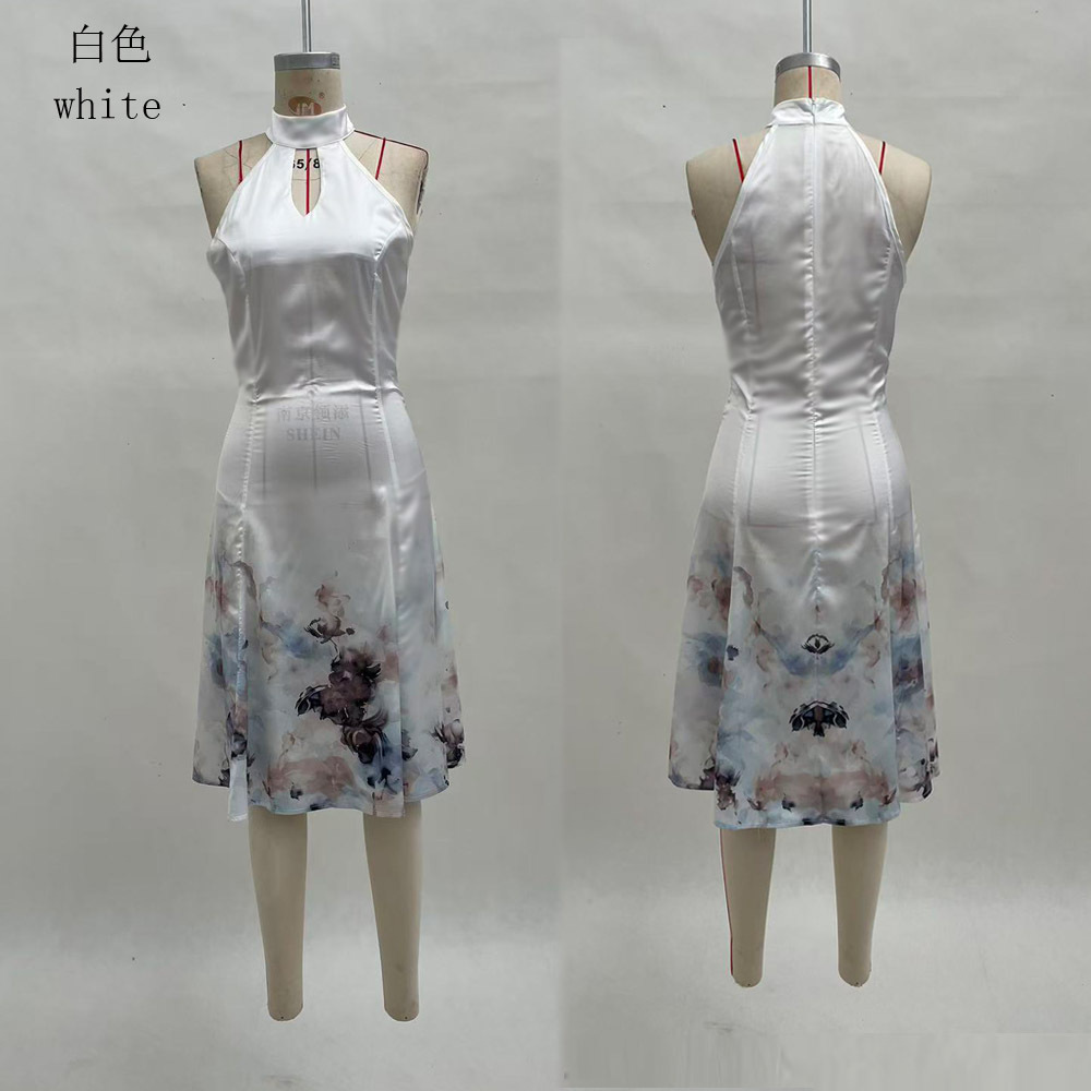 Elegant V-Neck Sleeveless Floral Print A-Line Midi Dress
