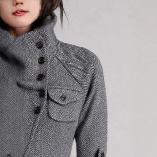 Retro Funnel Neck Herringbone Jacket