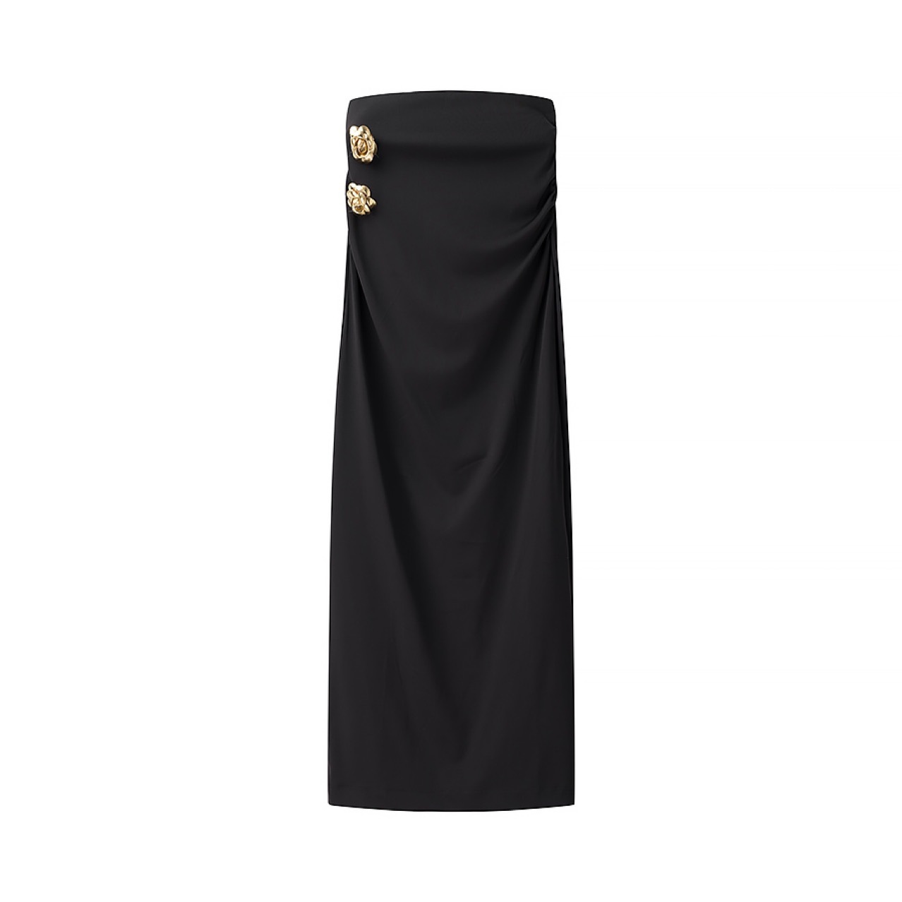 Metal Buckle Knit Top and High-Waist Long Skirt Set