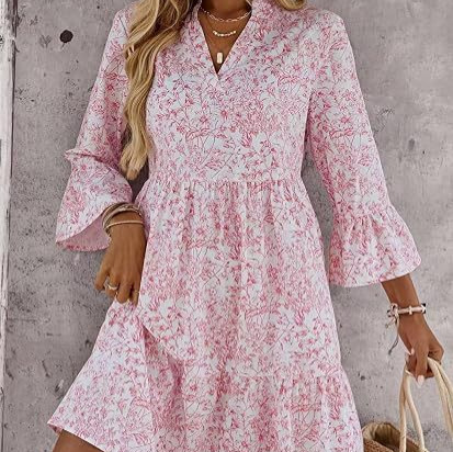 Women's Vintage Floral Print High Neck Midi Dress