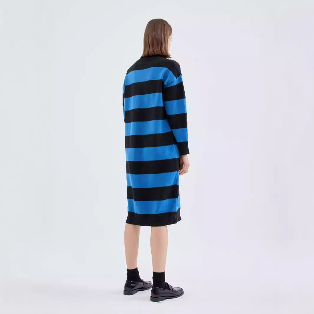 Striped Sweater Dress Round Neck Long Sleeve Loose Fit