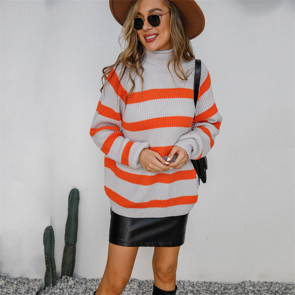 Striped Turtleneck Pullover Sweater