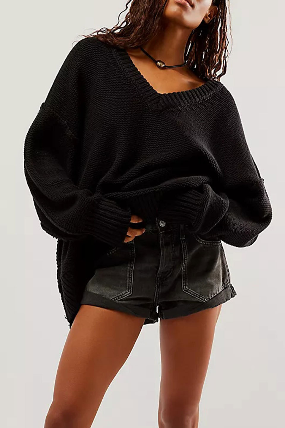 V-Neck Loose Knit Pullover Sweater