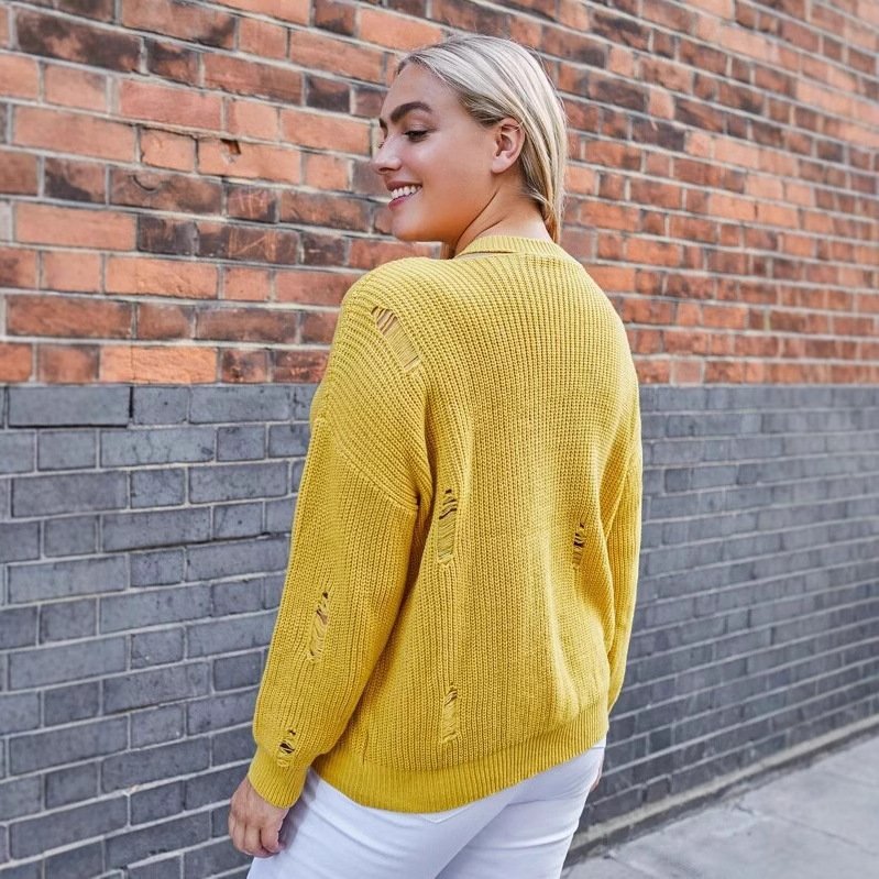 Women's Plus Size Open Knit V-Neck Pullover Sweater Loose Fit