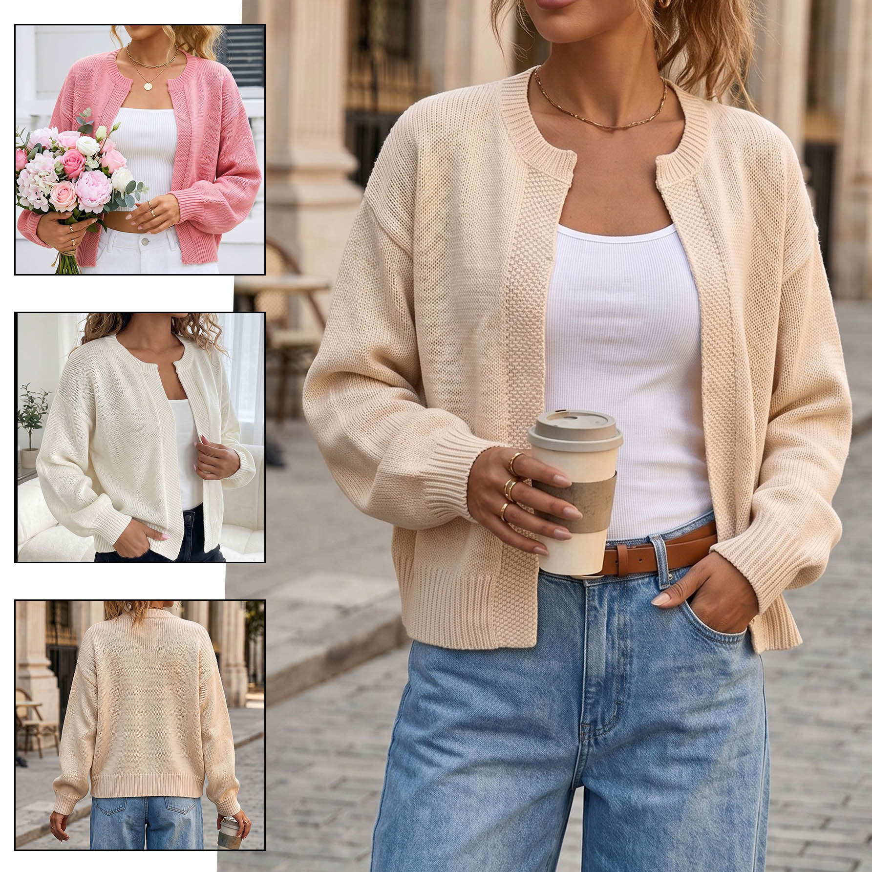 Women's Retro Relaxed Knit Cardigan Long Sleeve Open Front Sweater