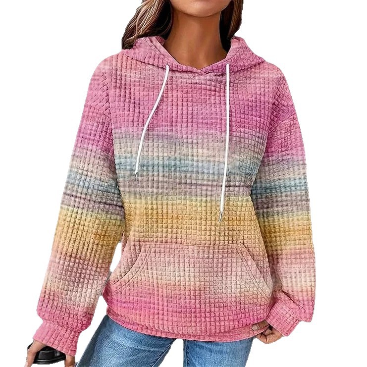 Women's Colorful Waffle Print Casual Hoodie