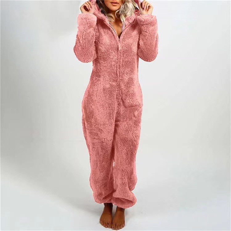 Women's Fleece-Lined Hooded Onesie Pajama Jumpsuit
