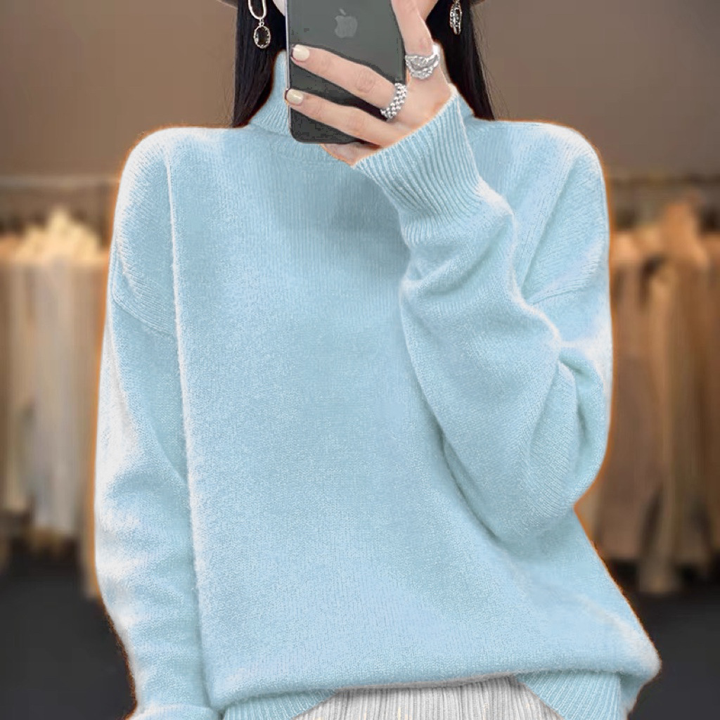 Women's Thick High-Neck Loose Knit Pullover Sweater
