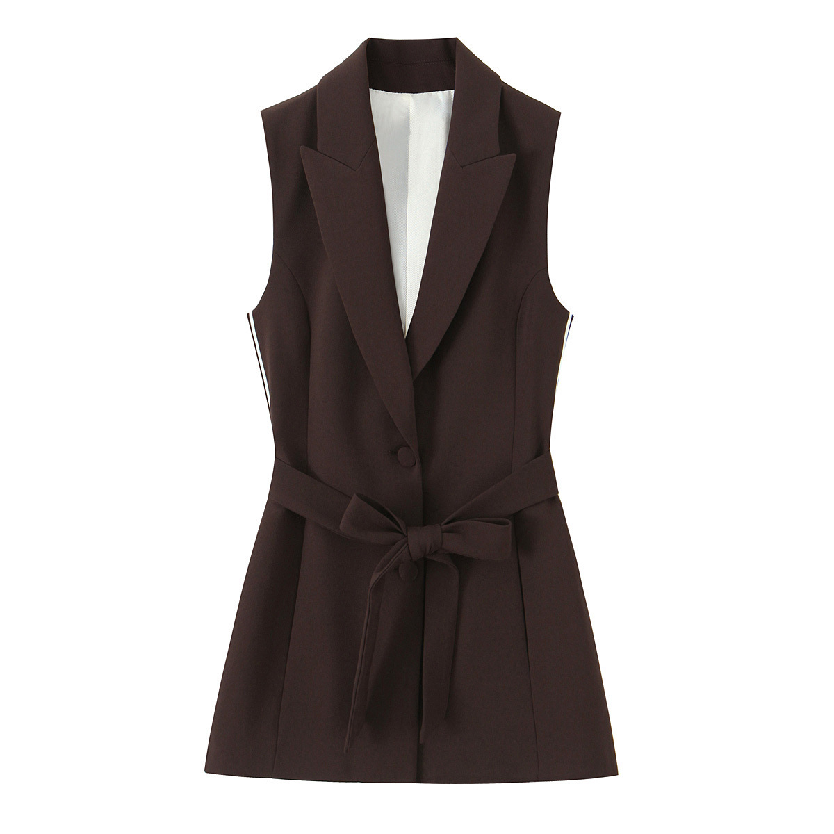 Side-Striped Belted Long Vest and Straight-Leg Pants Two-Piece Set