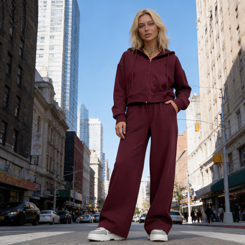 Women's Zip-Up Hoodie and Drawstring Pants Two-Piece Tracksuit Set
