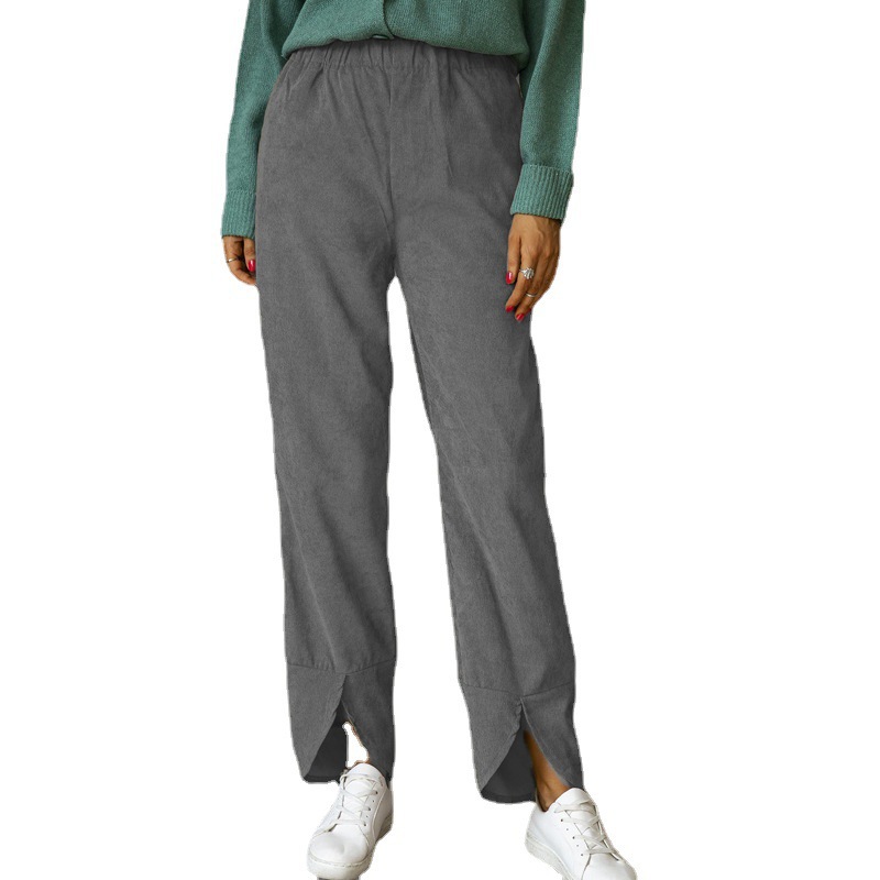 Women's Corduroy Straight-Leg Pants with Elastic High Waist