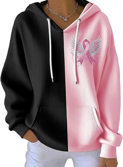 Women's Striped Hooded Long-Sleeve Sweatshirt with Cartoon Digital Print