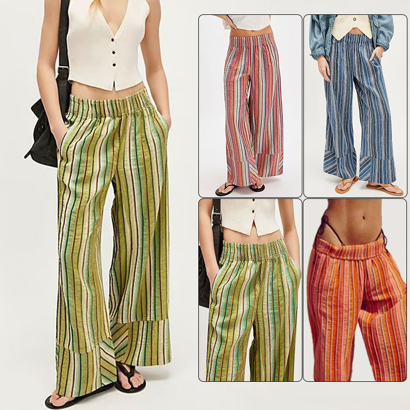 Striped Wide-Leg High-Waist Straight Pants for Women