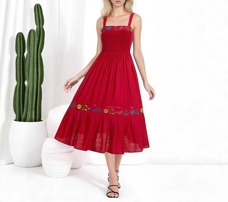 Floral Embroidered Sleeveless A-Line Midi Dress