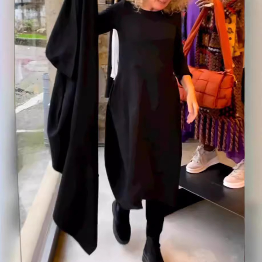 Women's Solid Color Round Neck Long Sleeve Maxi Dress