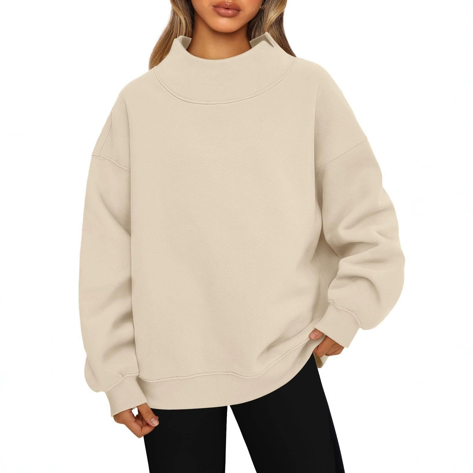 Loose Solid Color Turtleneck Long Sleeve Sweatshirt for Women