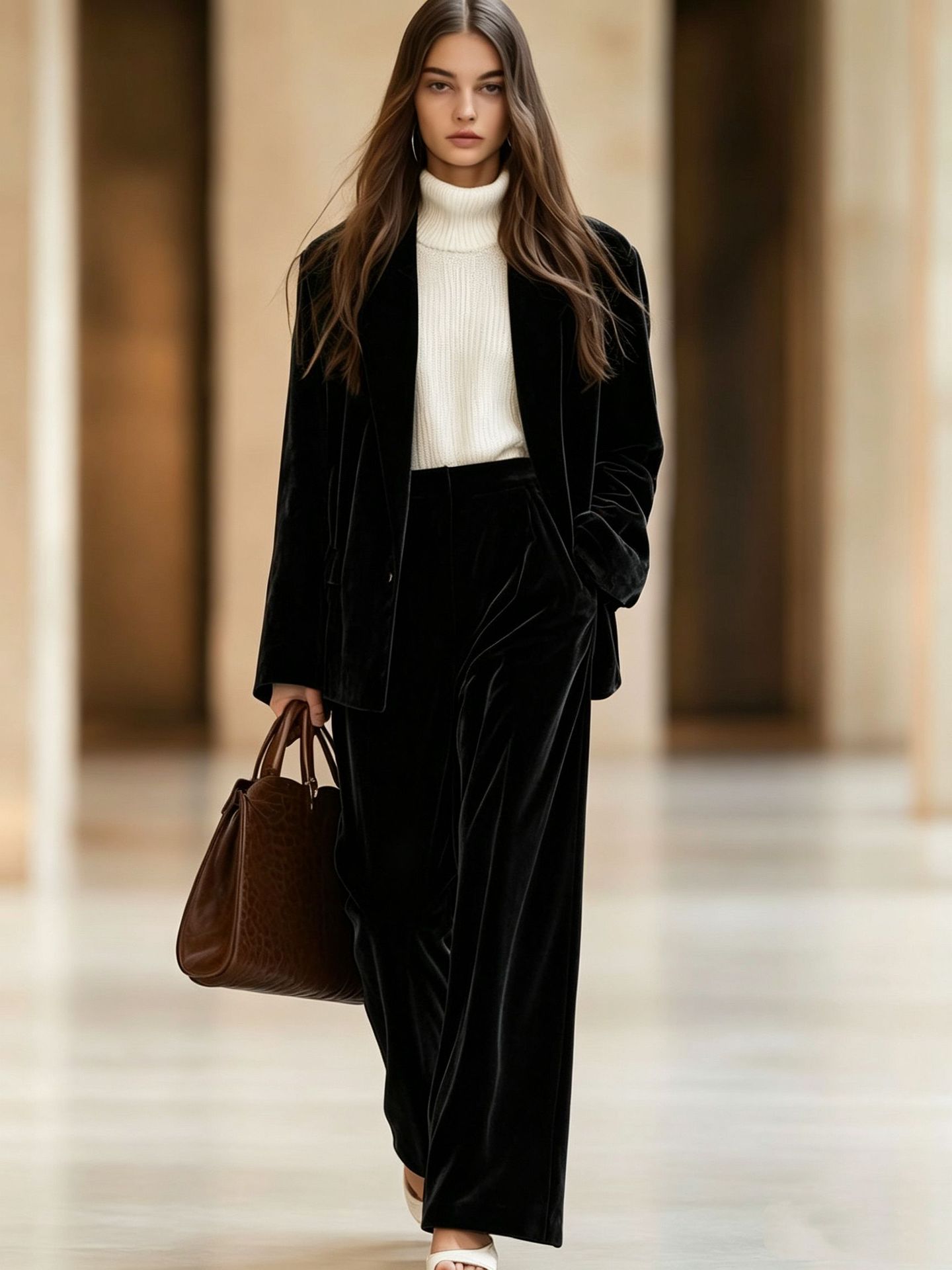 Solid Velvet Loose Casual Two-Piece Pants Set
