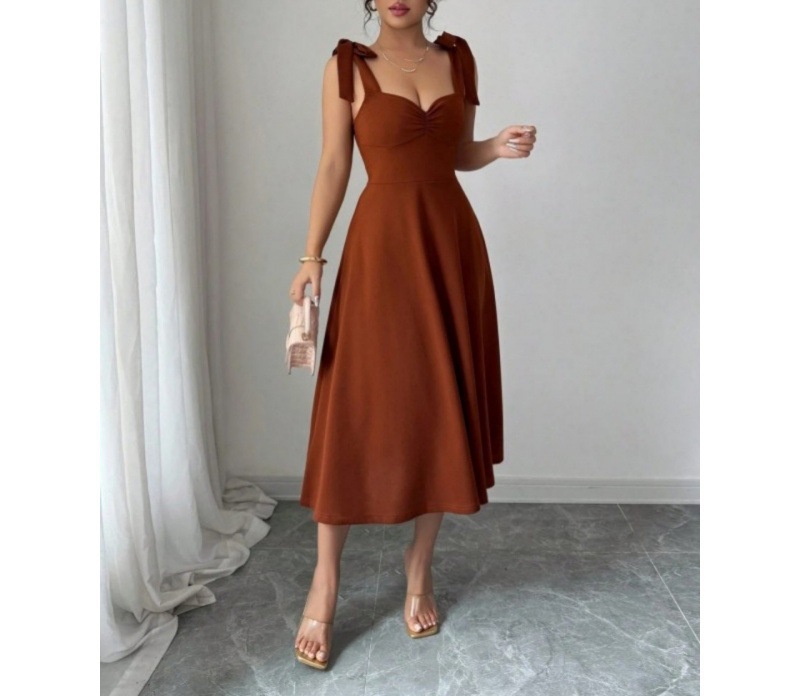 Elegant Solid Color Sleeveless Maxi Dress with Bubble Sleeves