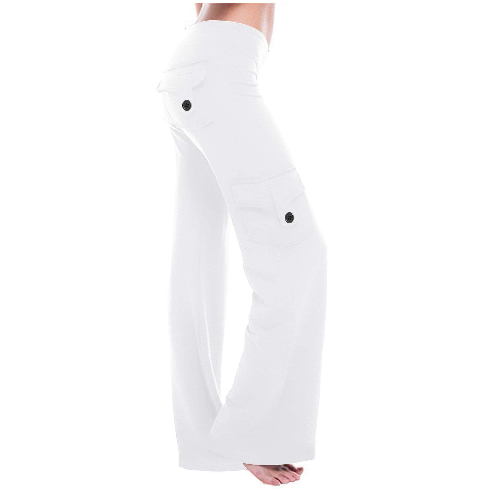 Women's Stretch Waist Yoga Pants with Button and Side Pockets