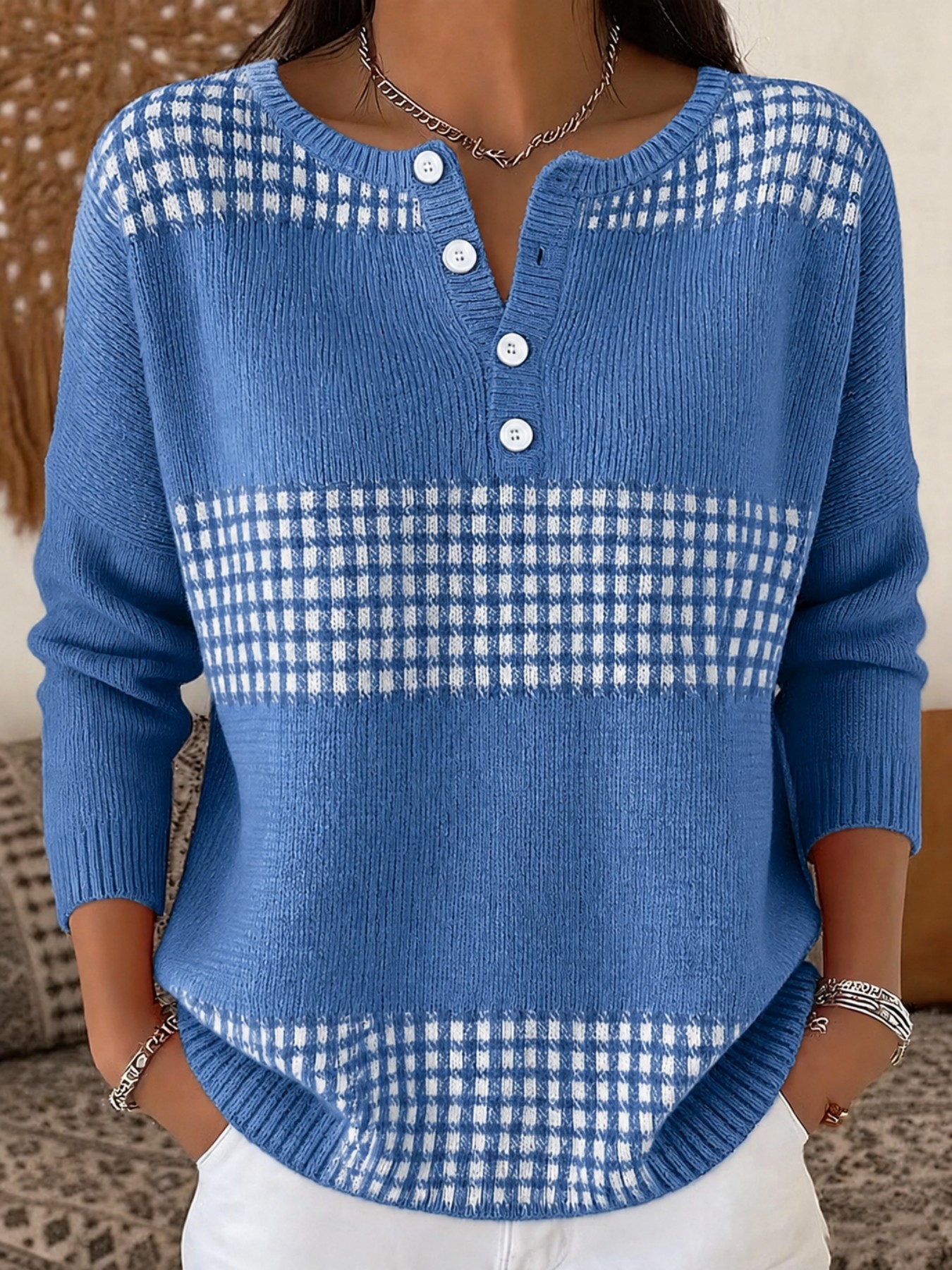 Women's Retro Polka Dot Print Buttoned Sweatshirt