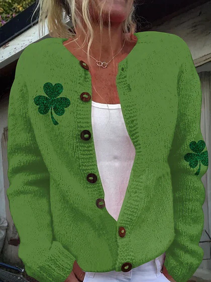 Women's Clover Print Cardigan Sweater