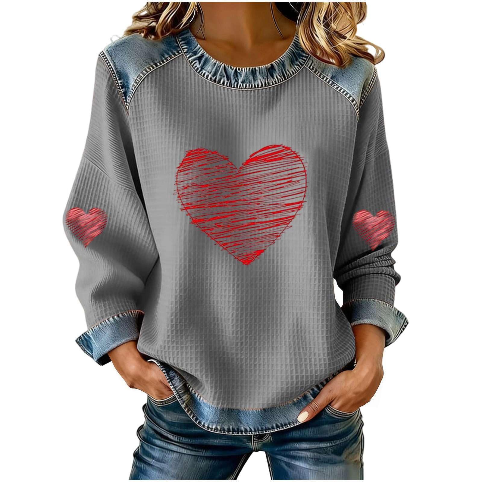 Women's Heart Print Crewneck Sweatshirt