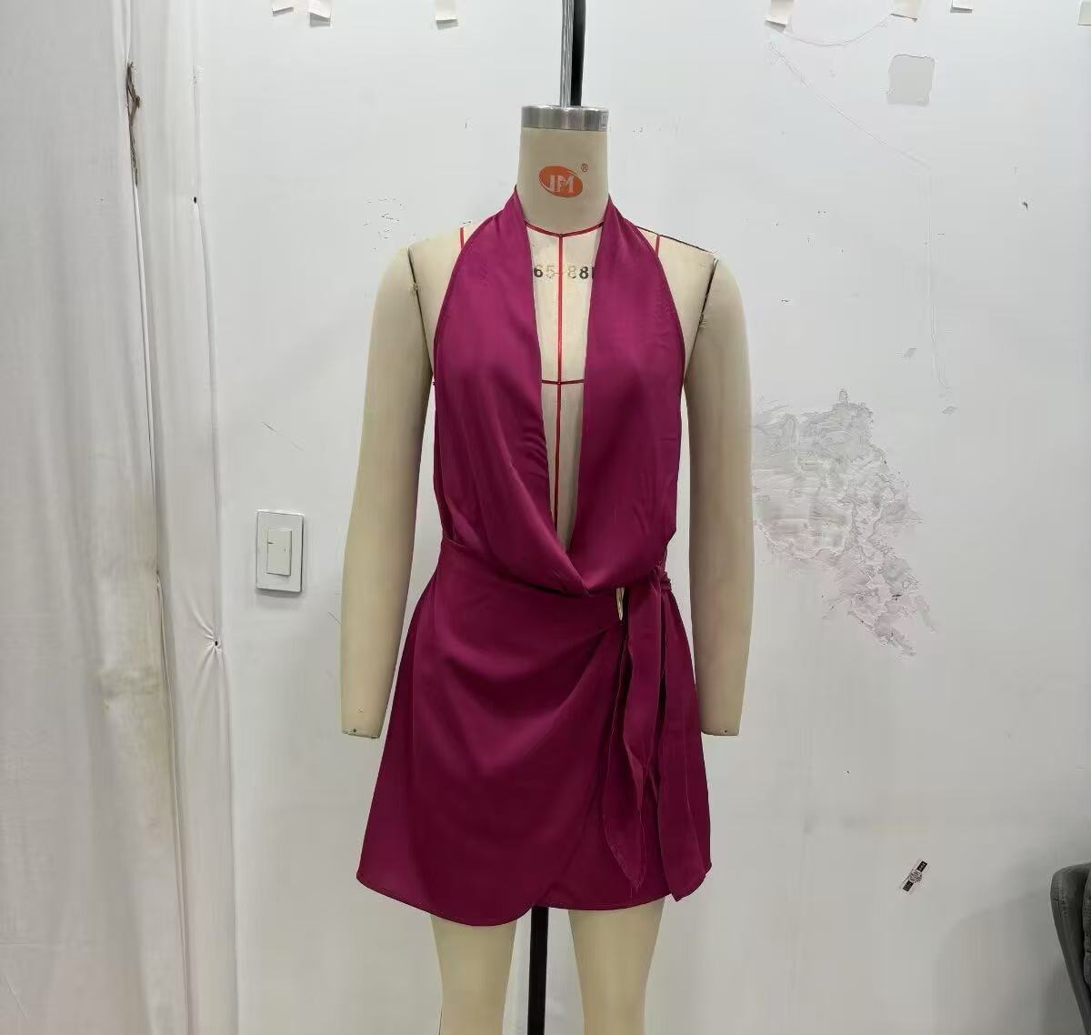 Gold-Accented Halter Neck Mini Dress