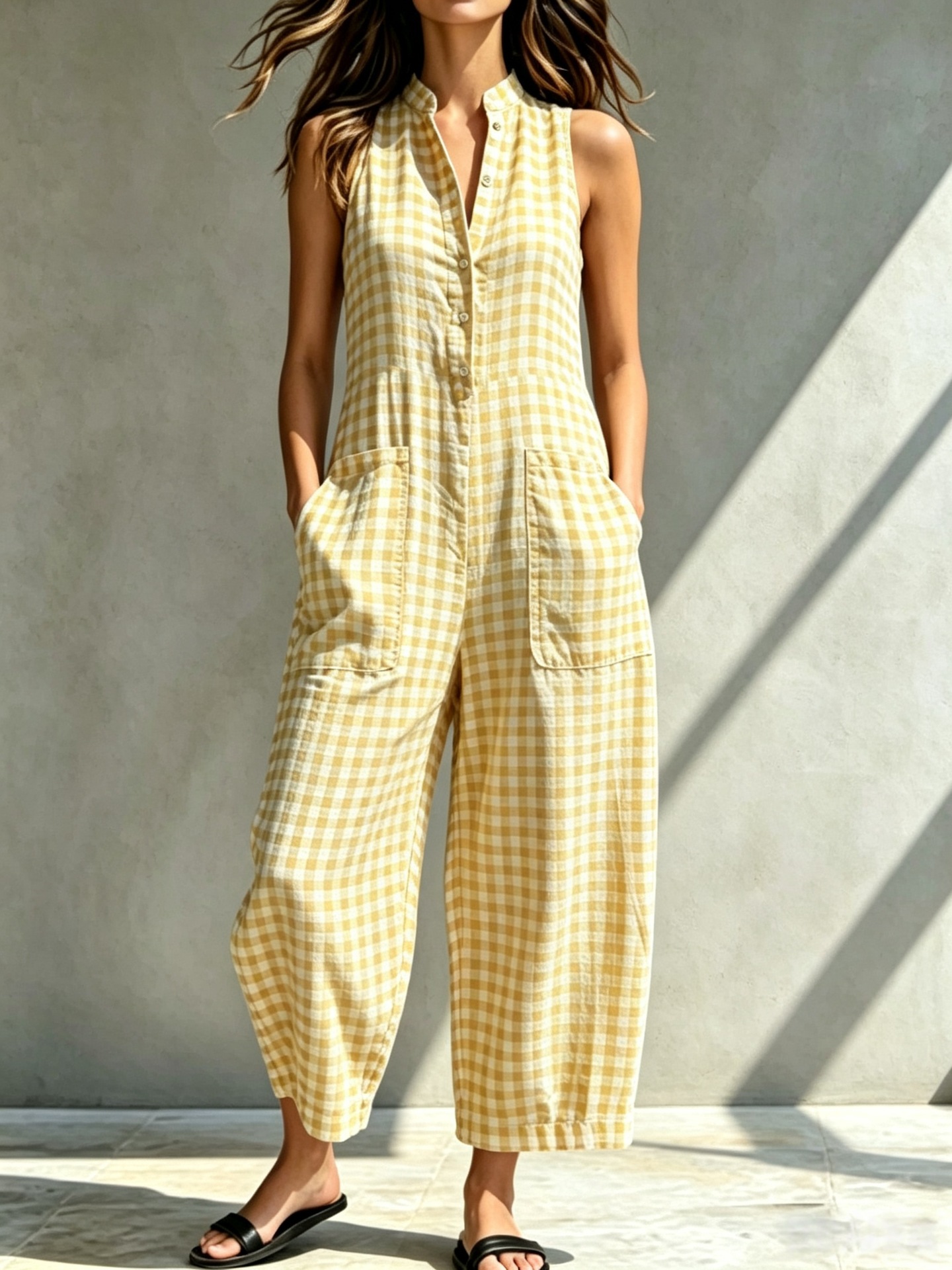 Women's Sleeveless Stand Collar Pocket Jumpsuit