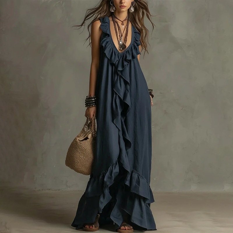 Women's Lace Trim A-Line Maxi Dress