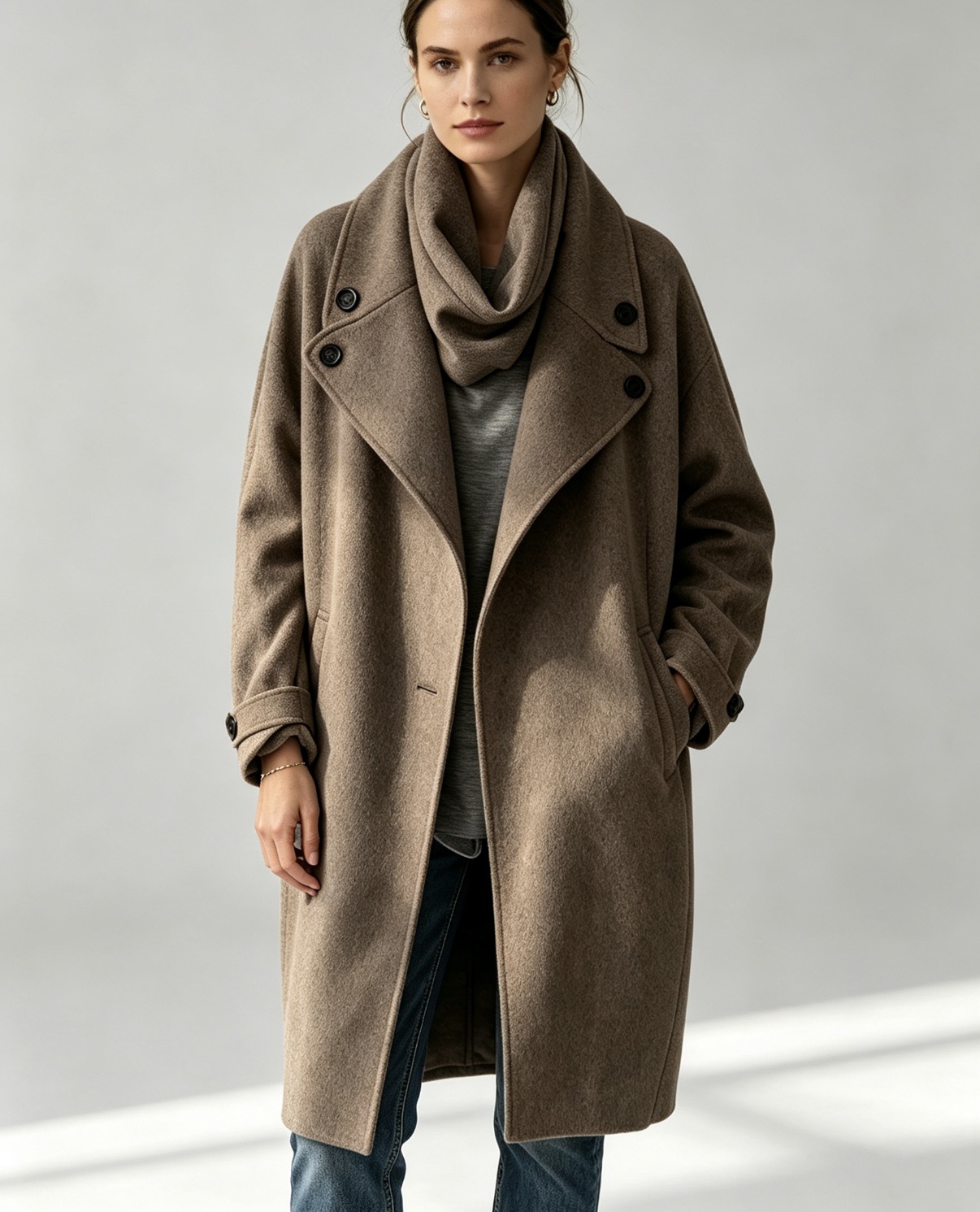 Minimalist Loose Mid-Length Coat with Large Lapel
