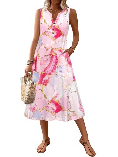 Women's Retro Striped Sleeveless Midi Dress Casual Fit