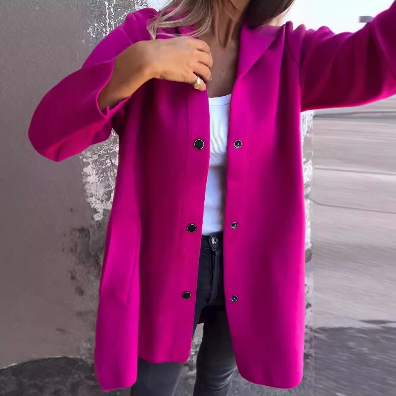 Women's Solid Color Hooded Single-Breasted Casual Jacket